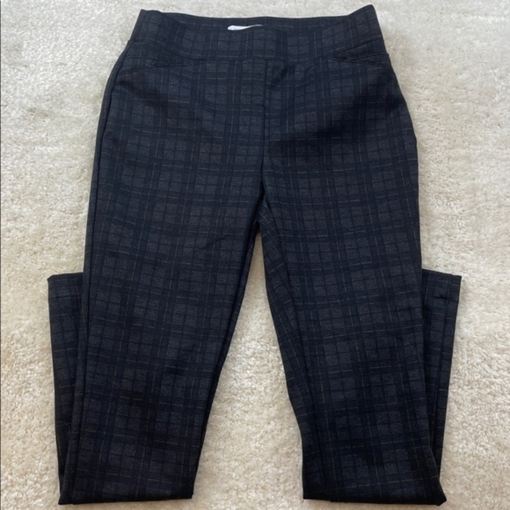 Calvin Klein Womens Pull On Stretch Charcoal Plaid Skinny Pants Sz 2